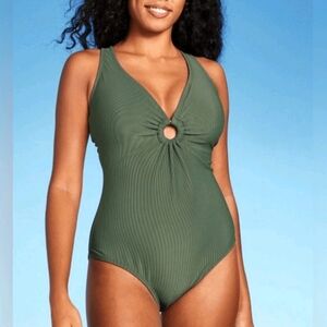 Shade & Shore Olive Ribbed Swimsuit SIZE XL